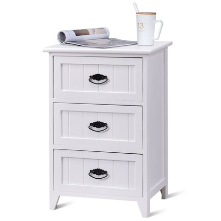 Gymax 2 Pcs 3 Drawers Nightstands End Table Storage Wood Side
