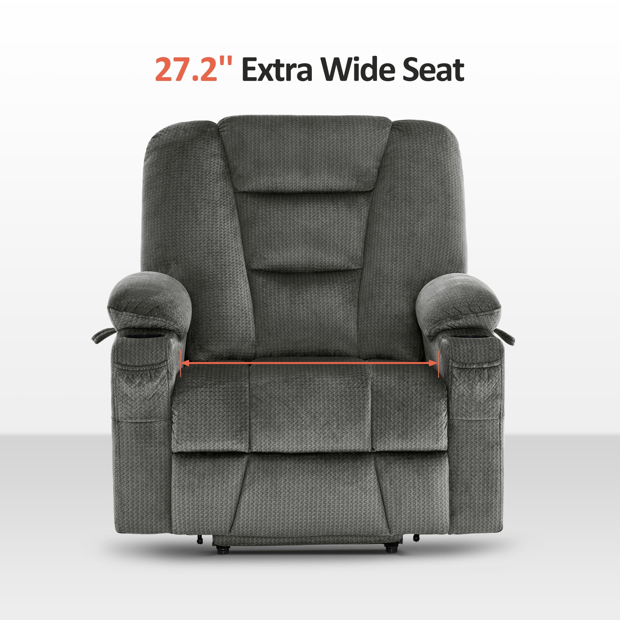 MCombo 27.2'' Extra Wide Seat Power Lift Recliner Chair for Short People, Fabric R7561 (Grey, Small-Wide)
