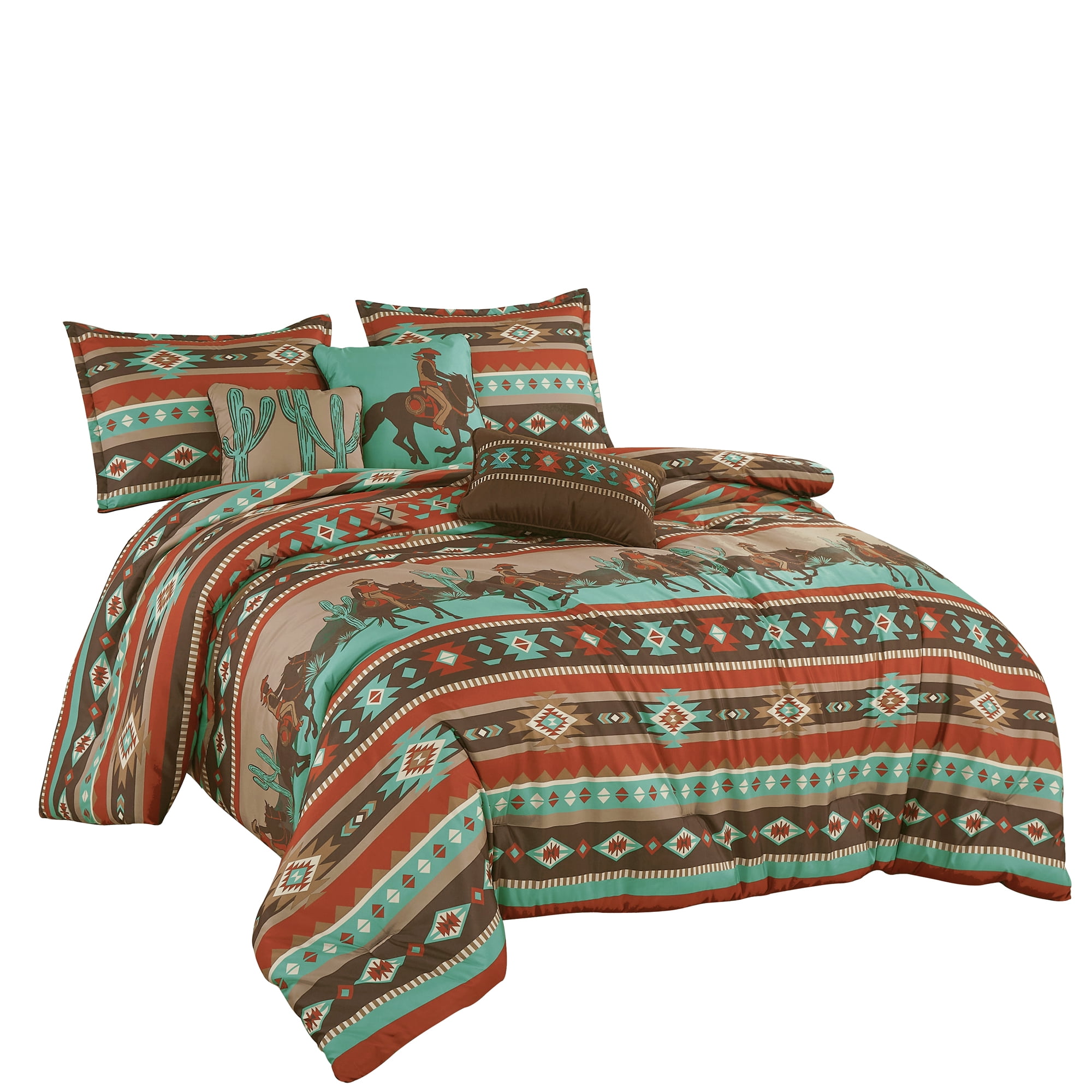 Southwestern Cowboy Printed 6-Piece Comforter Set – Rustic Western Bedding,Queen