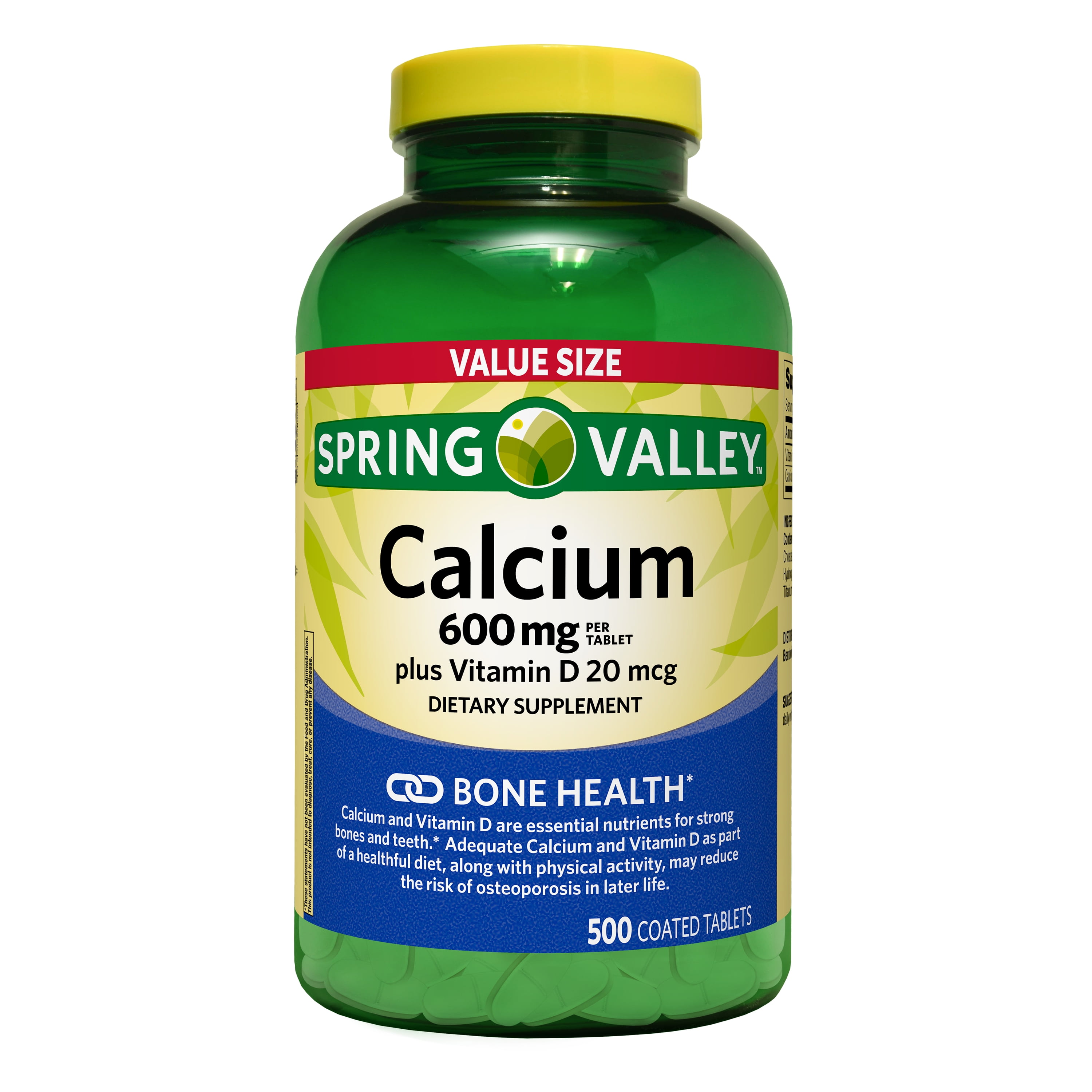 Spring Valley Calcium Plus Vitamin D, 600 mg Tablets, 500 Count