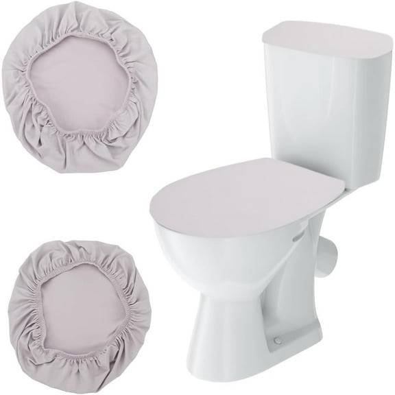 Velvet Toilet Lid Covers Set Bathroom Seat Covers Toilet Cover Non Slip Adjustable Machine Washable Dustproof Fits Round Elongated Oblong Toilet Lids for Home Decor 14.17x11 Inch White Gainsboro