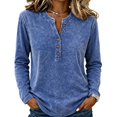thumbnail image 2 of Dwellite Women Henley Long Sleeve Fall Sweaters Lightweight Business Casual Work Button Pullover Sweater Tops Soft 2026 Spring Winter Blue XL, 2 of 7