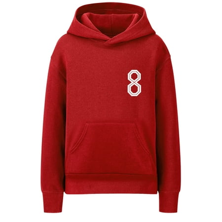 Daxton Youth Unisex Pullover Red Hoodie Mid-Weight Fleece Sweater Custom White Numbers and Letters  8  XL