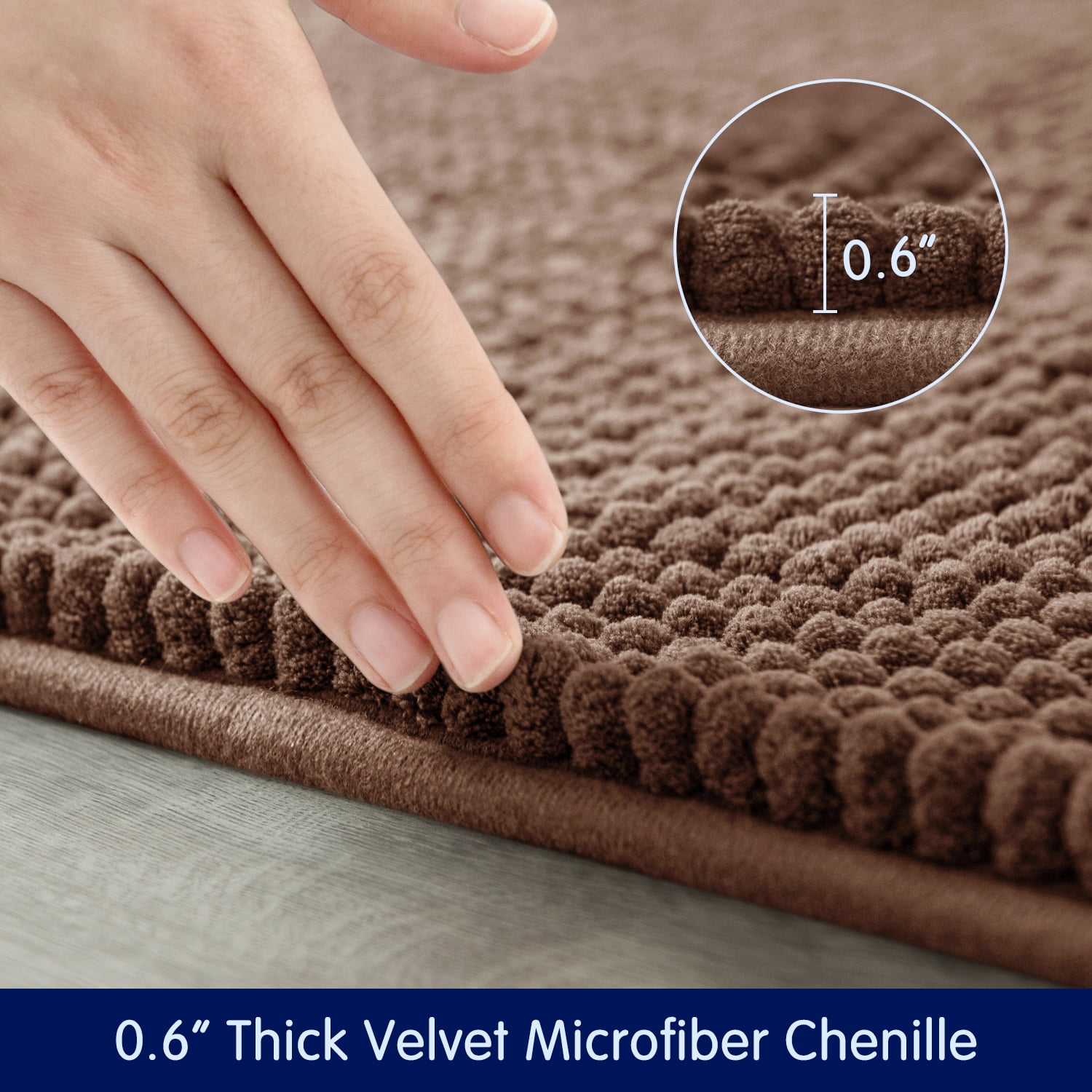 Subrtex Chenille Bathroom Rugs，Extra Soft and Non Slip Bath Mats Runner，Thick Rubber Backing Washable Shower Bathtub Rugs & Home Decor Accessories (Brown,24"*60")