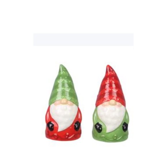 The Bridge Collection Festive Holiday Red & Green Gnome Salt & Pepper Shakers - Fun Christmas Salt and Pepper Shaker Set