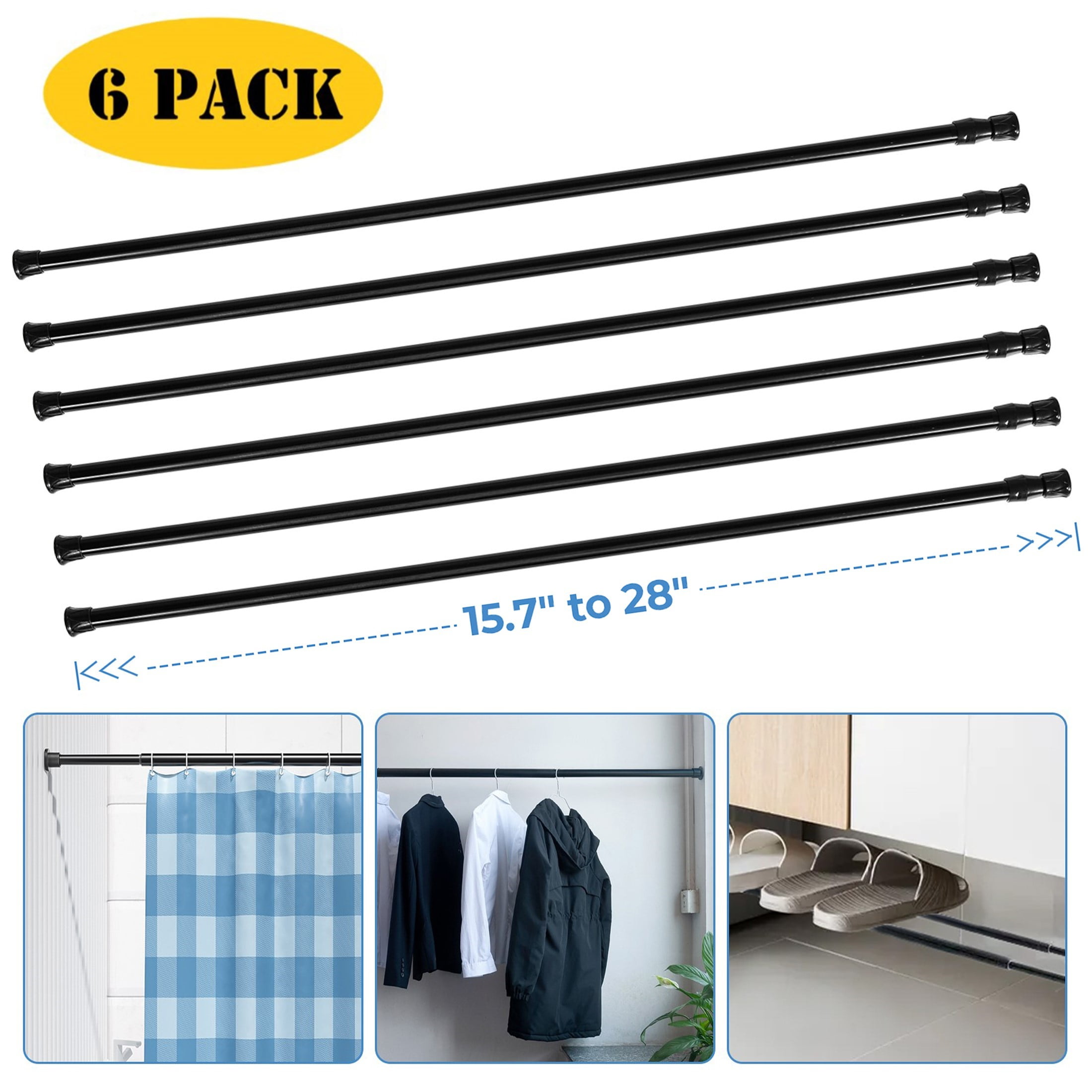 Beamnova Adjustable Tension Curtain Rods, 15.7-28 Inches, Black, 6-Pack photo 1