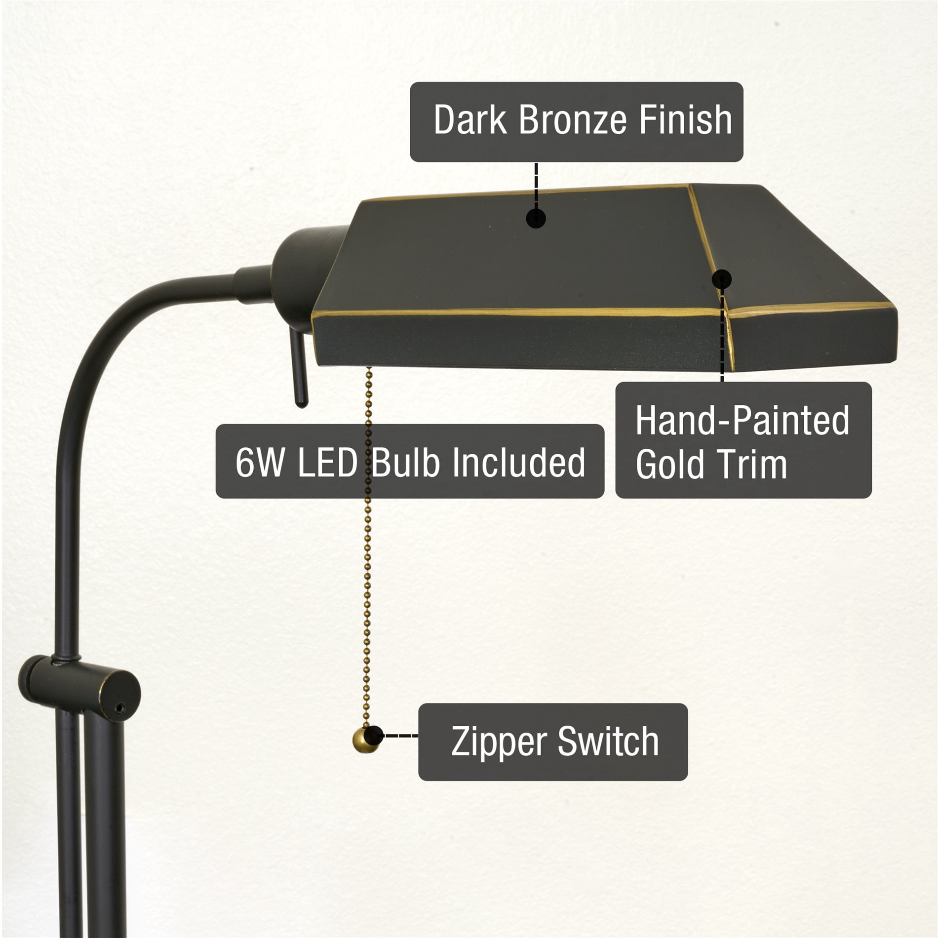 Kira Home Prescott 58" Adjustable Standing Pharmacy Floor Lamp, Includes 6W LED Bulb, Pivot Head for Hobby/Precise Task