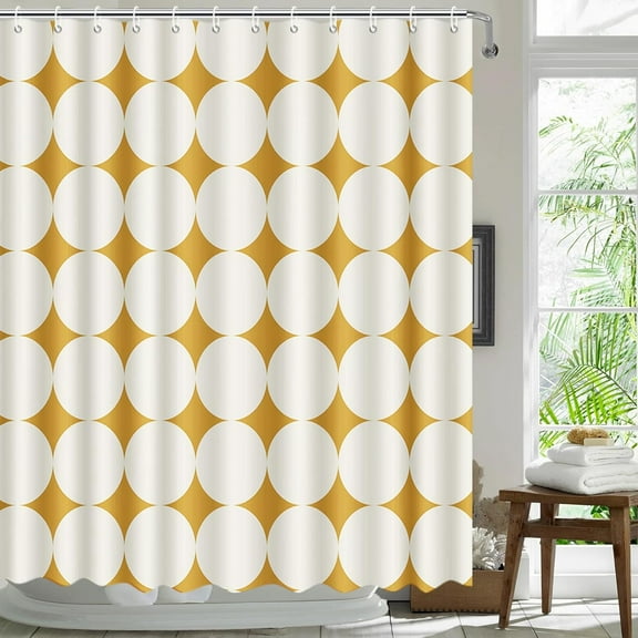 Mid Century Shower Curtain Yellow Vintage Boho Shower Curtain for Bathroom Modern Abstract Geometric Bathroom Curtain Retro 50S Bathtub Decor Fabric Waterproof Bath Curtain 36"W x 72"L (Pack of 1)