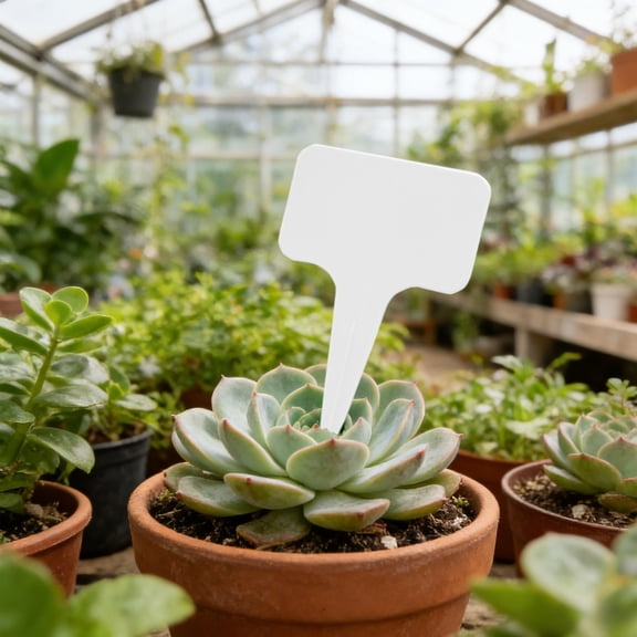 Plant Labels 100 Pack T-Type Garden Markers Waterproof Plant Tags for Seedlings Herbs Vegetables Outdoor Gardening Stakes with Writing Surface White Plastic