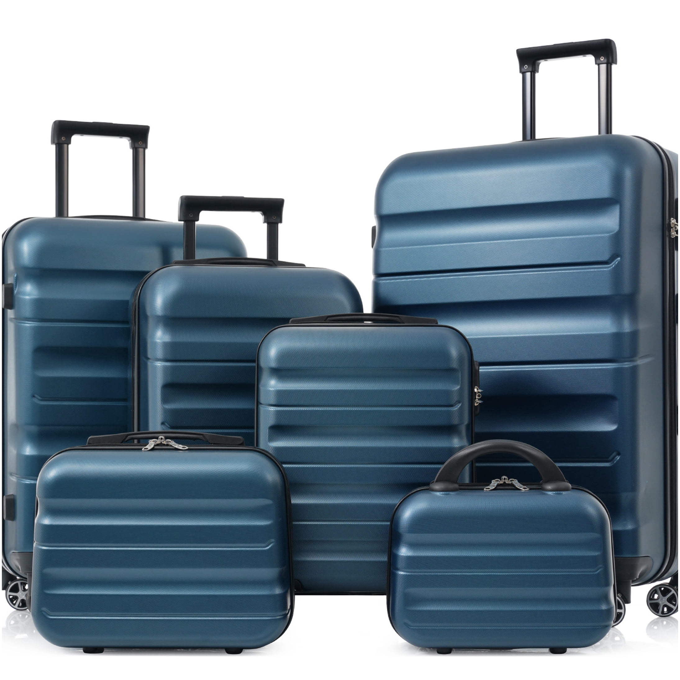 Inky Blue ABS Hardshell 6-Piece Luggage Set with Spinner Wheels, Lightweight & Durable Suitcases for Air Travel, Carry On and Checked Bags
