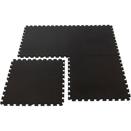 EWONDERWORLD 4-Piece Black 1/2” Extra Thick Exercise Mat Interlocking Home Gym Puzzle Floor (Best Kitchen Mats For Tile Floors)
