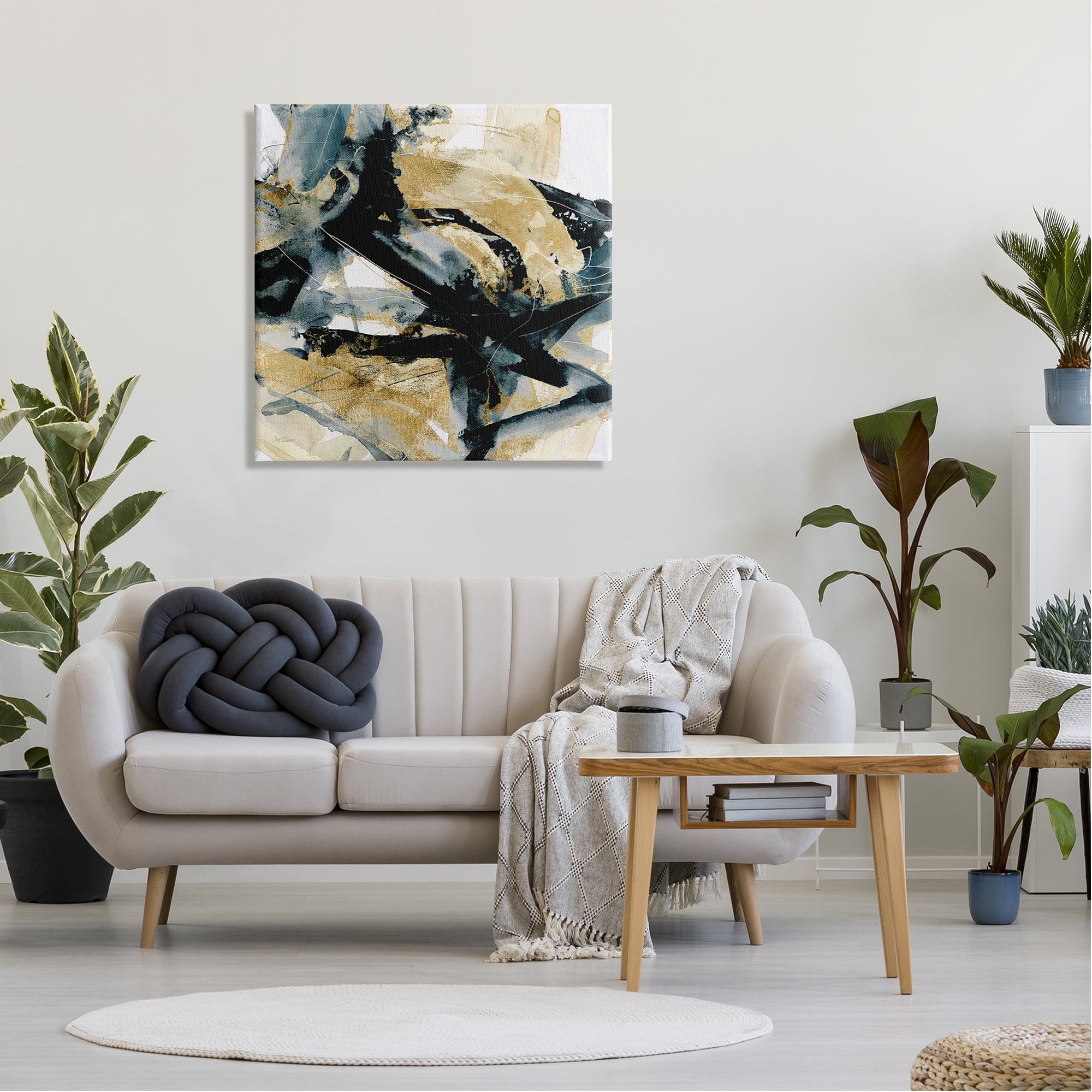 Stupell Industries Chaotic Black & Glam Abstract Painting Gallery Wrapped Canvas Art Print Wall Art, 30 x 30