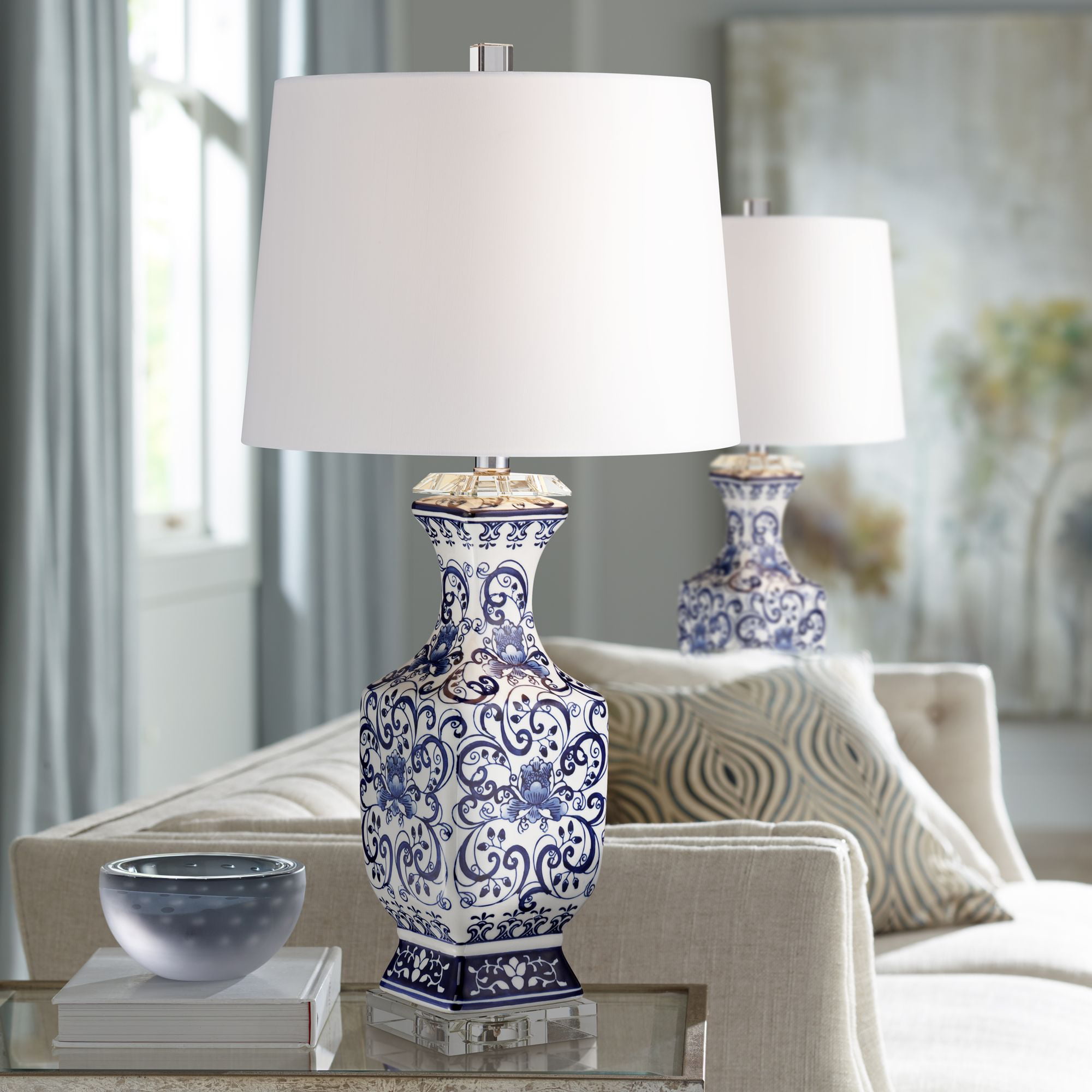 Barnes And Ivy Vintage Style Table Lamp, Vintage Blue And White Table Lamps