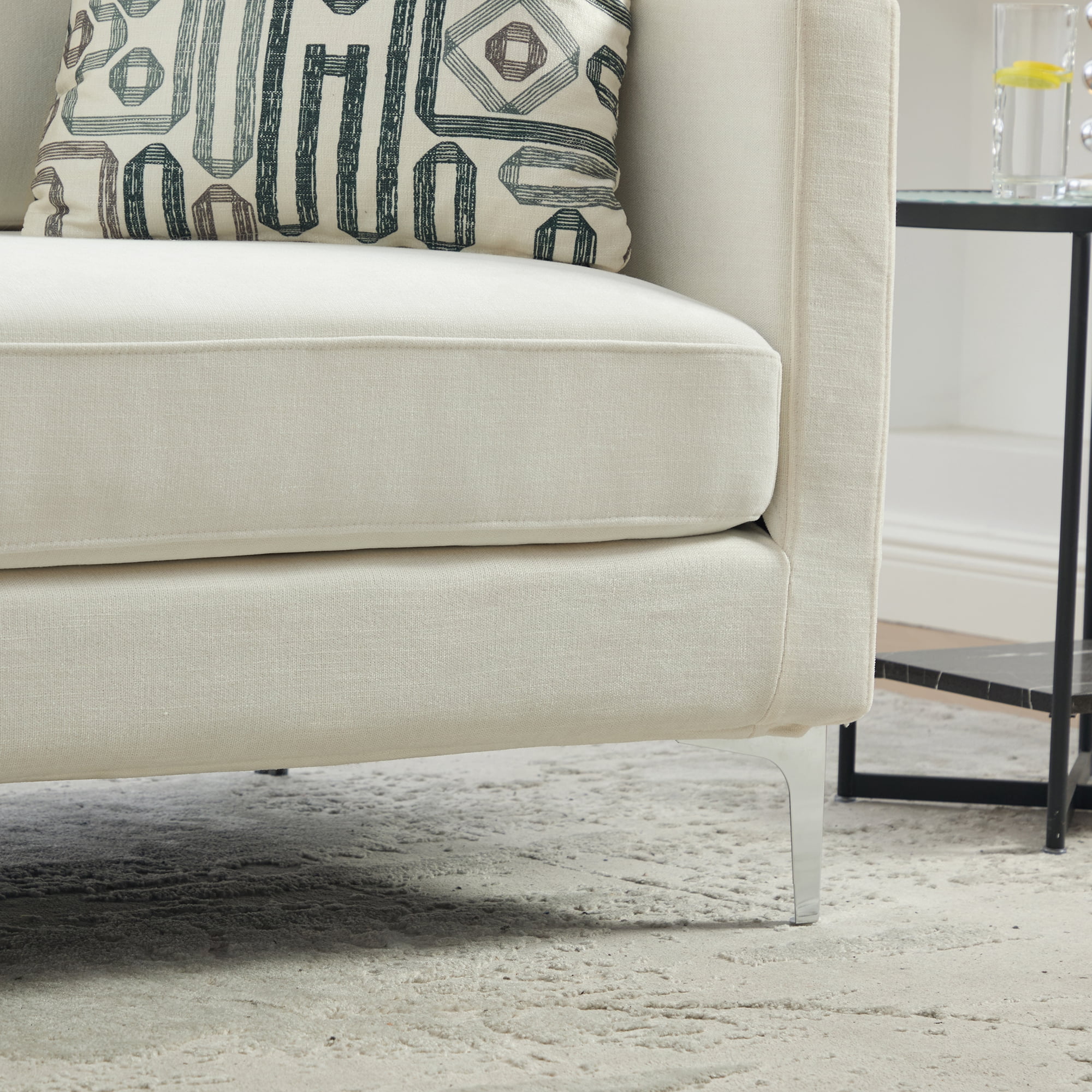 77.5-Inch Chenille Chaise Lounge with 4 Accent Pillows and Track Arms, Oversized Settee Daybed for Living Room and Bedroom, Ivory