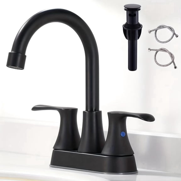 Matte Black Bathroom Sink Faucet 2 Handle 4 Inch Centerset Vanity Mixer Faucet