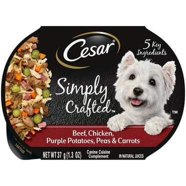 Cesar Simply Crafted Beef, Chicken, Purple Potatoes, Peas And Carrots Wet Dog Food, 1.3 Oz Tub