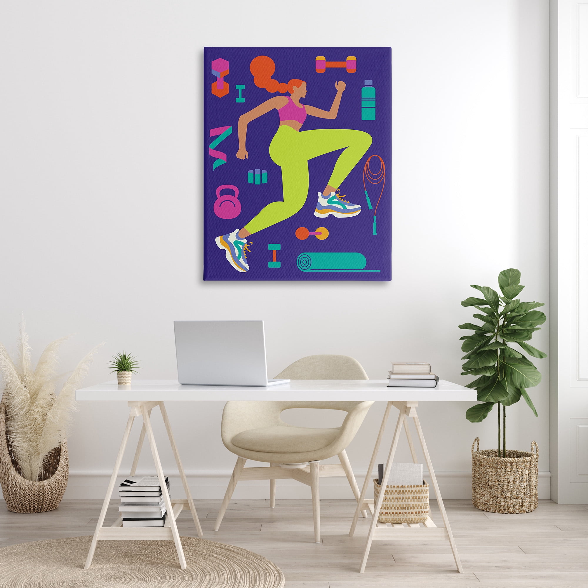 Stupell Industries Woman with Fitness Weights Sports Painting Gallery Wrapped Canvas Art Print Wall Art, 36 x 48