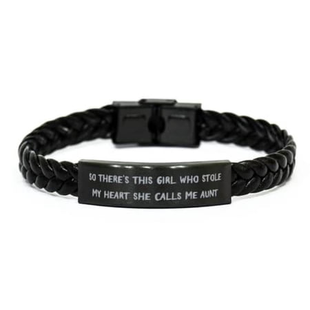 amangny So There's This Girl Who Stole My Heart She Calls Me Aunt Braided Leather Bracelet, Aunt Present from Niece, Cool for