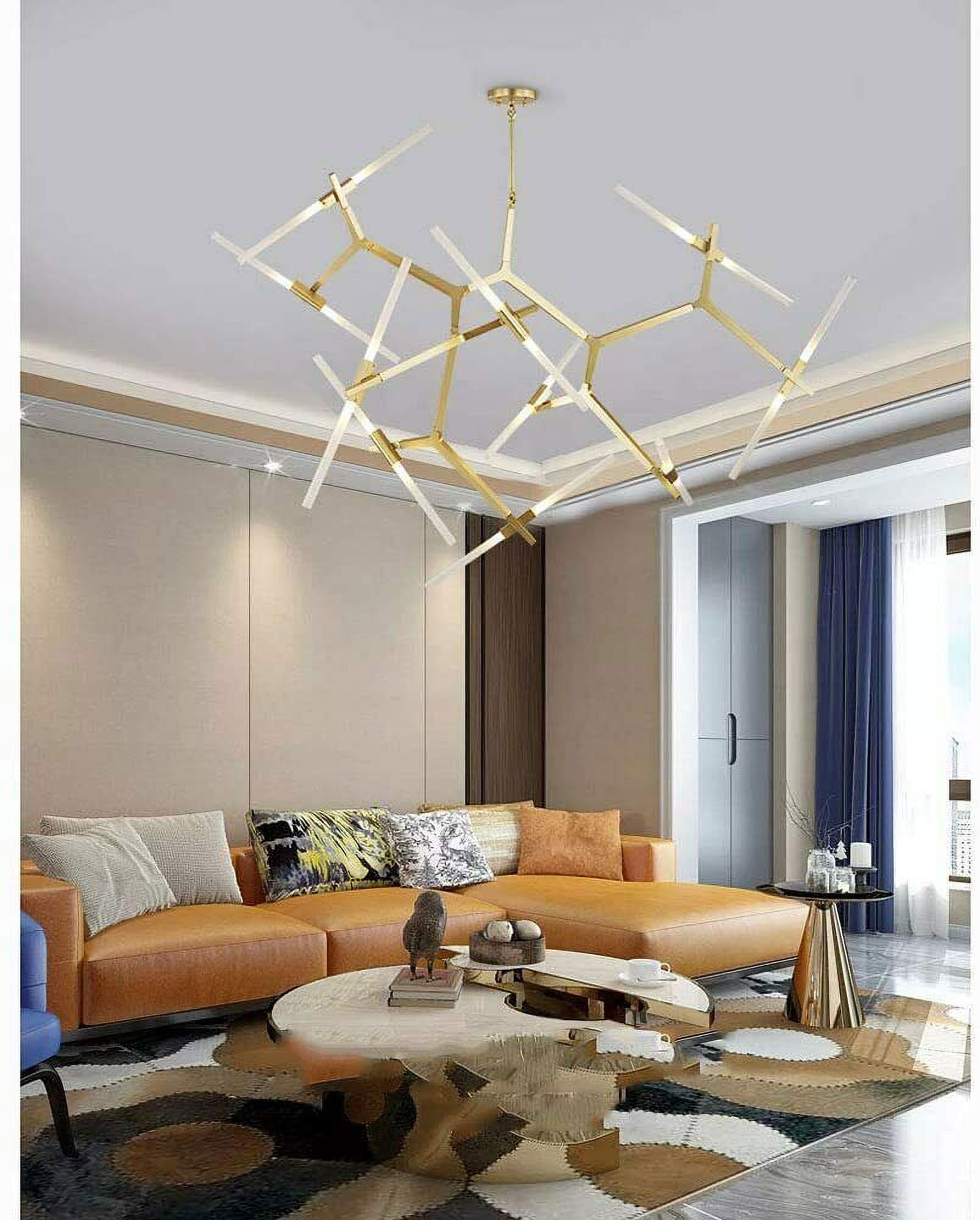 KPIBEST Mid Century Gold Sputnik Chandelier Large 20-Lights LED Chandelier Semi Flush Mount Ceiling Light Contemporary Round Dining Room Island Pendant Light Fixture