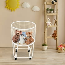 White Round Laundry Basket Storage Cart, Laundry Hamper with Wheels for Living Rooms, Bathrooms, Bedrooms