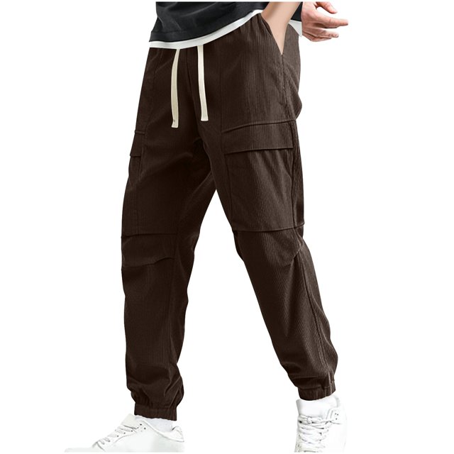 Dagugfen Cargo Pants for Men Drawstring Elastic Waist Baggy Solid Color Jogger Sports Pants Pockets