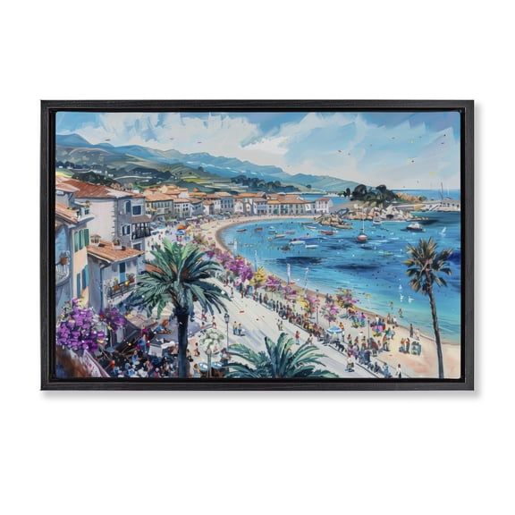 Stupell Industries Traditional Busy Summer Beach Town Black Floating Frame Canvas Art, 25 x 17, by LSR Design Studio