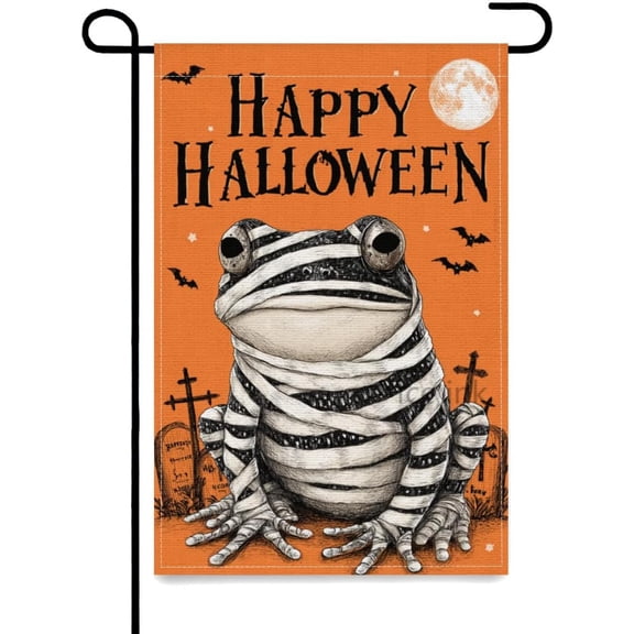 Halloween Frog Garden Flag 12x18 Inch Double Sided Outdoor Autumn Animal Small Burlap Linen Yard Flag