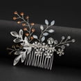 thumbnail image 3 of Nvzi Horquillas para el pelo de boda con flores para novias, peinetas con perlas de cristal, pinzas para el pelo, accesorios para el pelo de boda dorados, joyas plateadas, 3 of 4
