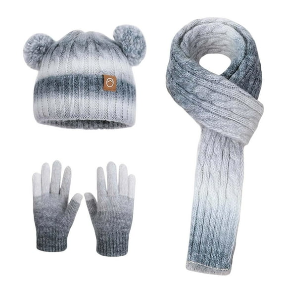 3PCS Hat Scarf Gloves Set - Winter Fleece-Lined Ear Flap Warm Knit Cap, Gray
