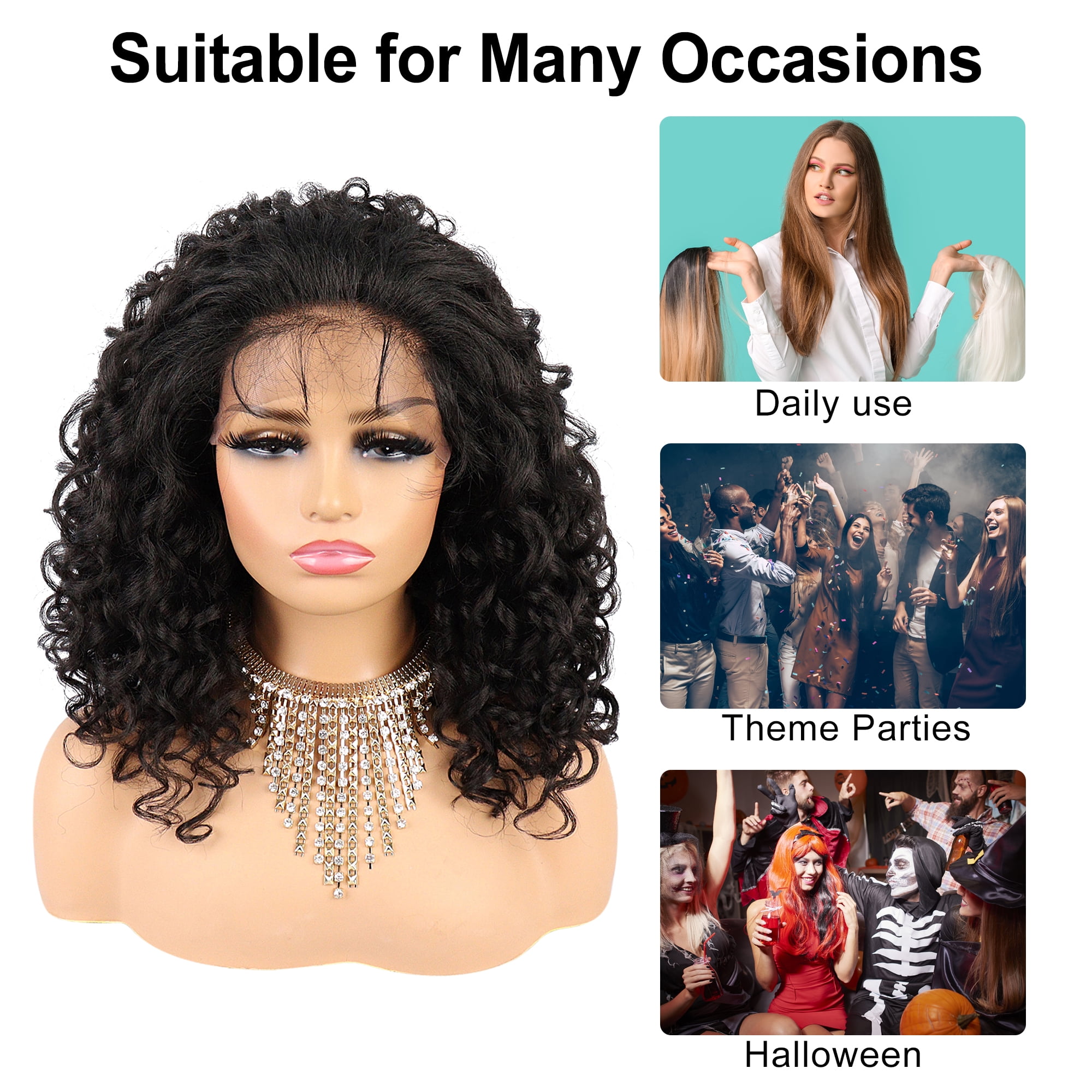 NEW! Women 16X12 Inch Wig Curly Strong Cap Black Unique Bargains Wigs for Women 16 main image 3