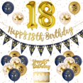 thumbnail image 2 of AYUQI 18th Birthday Decorations Men Blue Gold Happy 18th Birthday Banner, 18th Birthday Balloons, Navy Blue Gold Latex Balloons Party Decorations Confetti Balloons for 18 Birthday Party Supplies, 2 of 6