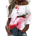 thumbnail image 1 of Gibobby Playera de Manga Corta Casual Suave Blusa holgada bohemia verano para mujer, blusa talla grande con hombros descubiertos y estampado Floral para mujer(Rosa,XL), 1 of 5
