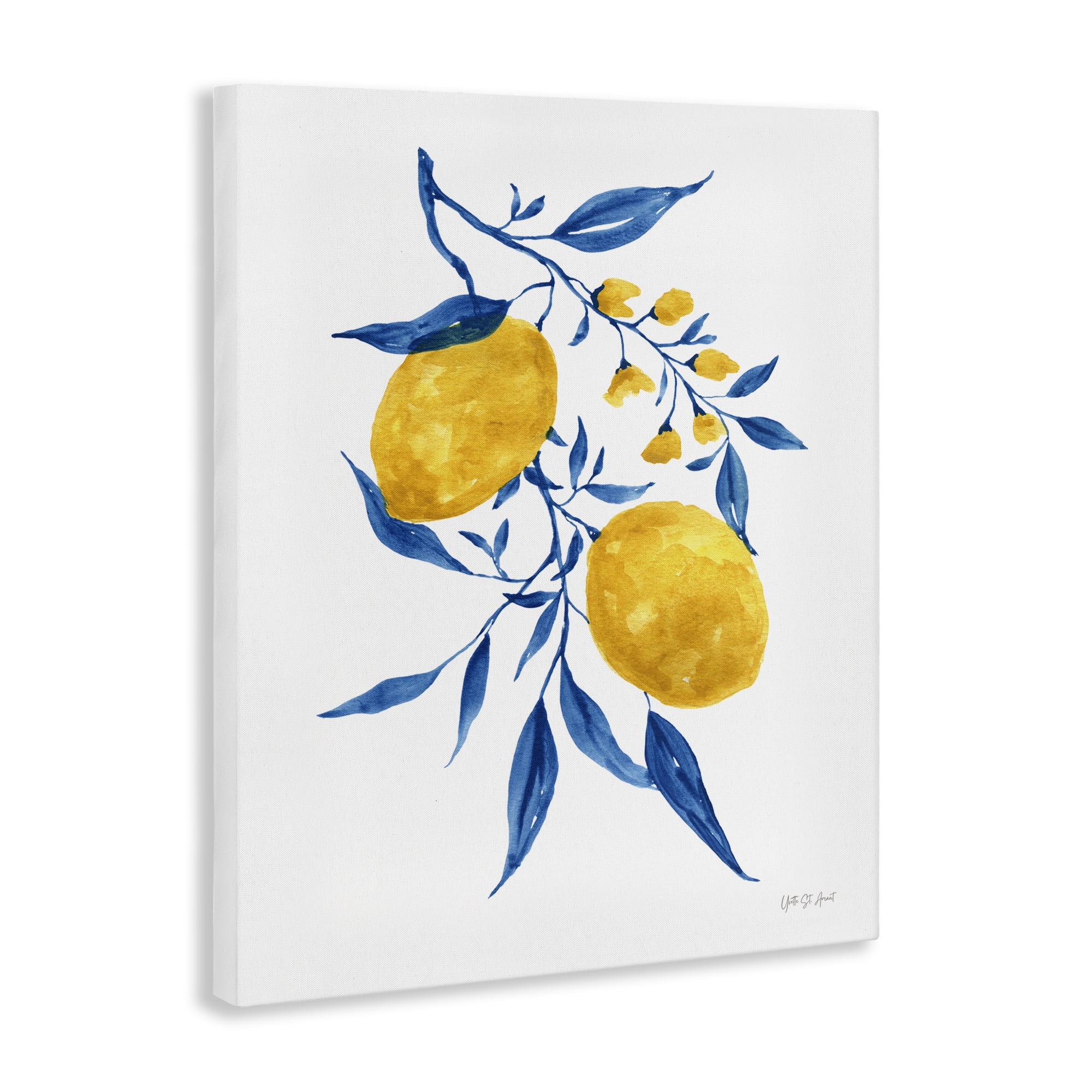 Stupell Industries Lemons with Blue Leaves Food & Beverage Painting Wrapped Canvas Art Print Wall Art, 24 x 30