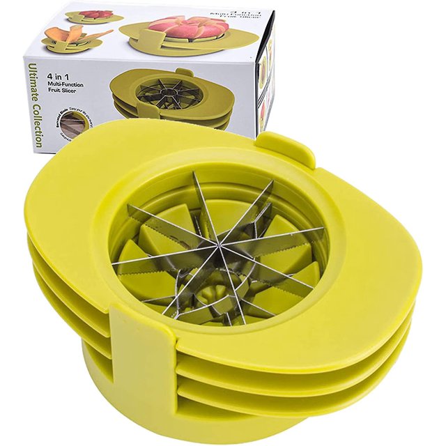 Cortador de tomates 4 en 1 con forma de pera y manzana, cortador de frutas multifuncional, juego de utensilios de cocina, cortador de manzanas, cortador de frutas con mango de pera