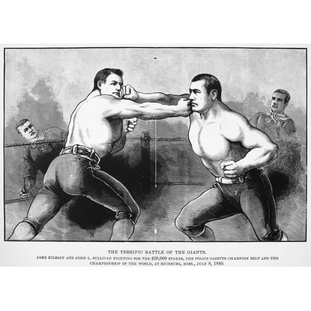 Sullivan Vs Kilrain 1889 Njake Kilrain (Left) And John L Sullivan In The 75-Round Contest (8 July 1889) At Richburg Mississippi Won By Sullivan In His Last Bare-Knuckle Fight Contemporary Engraving