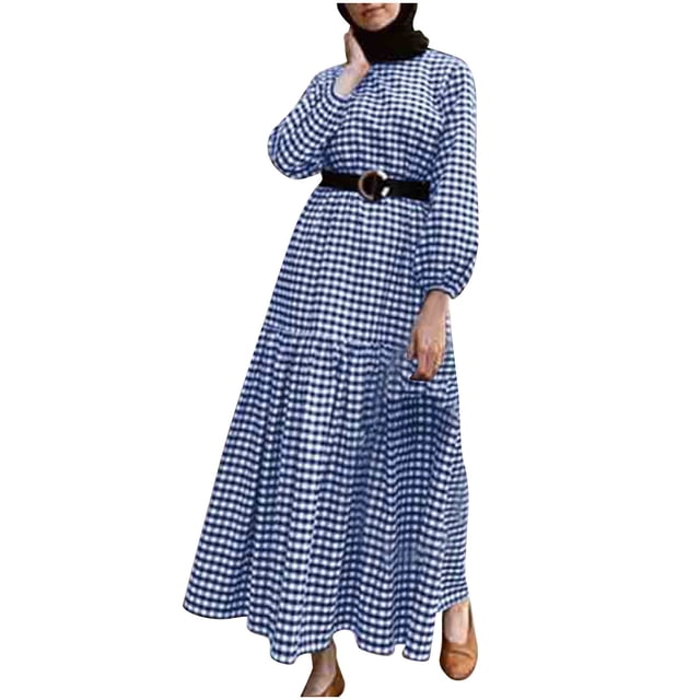 Pompotops Mode Femme Décontractée Aguichant Col Rond Imprimé Été Robe Longue à Manches Longues en Solde