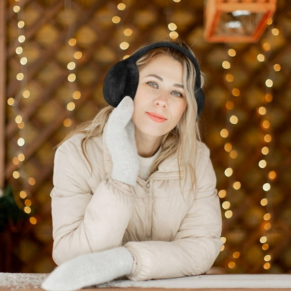 Pawsdot Warm Winter Ear Muffs 1Set Black Round Ear Protection for Women Outdoor Activities