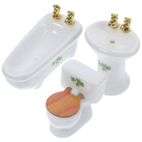 Doll House Dollhouse Toilet Bathroom Furniture 1: DIY Mini Simulation Ceramic 3-piece Set (four-leaf ) Ceramics