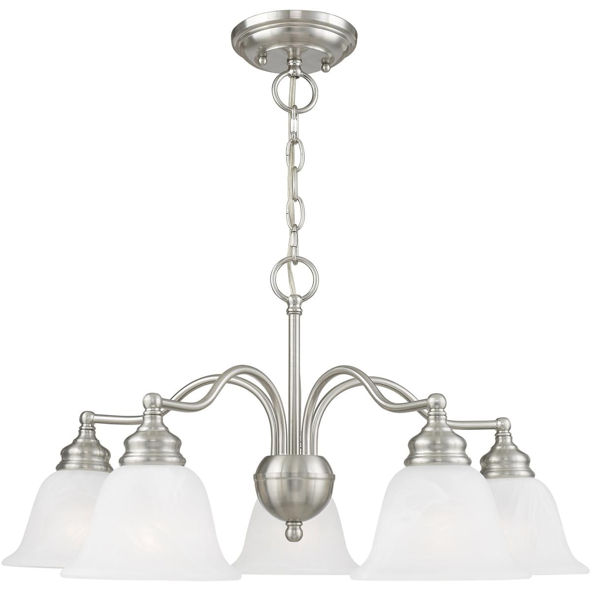 5 Light Brushed Nickel Chandelier/Ceiling Light fixture with White Alabaster Glass Shade