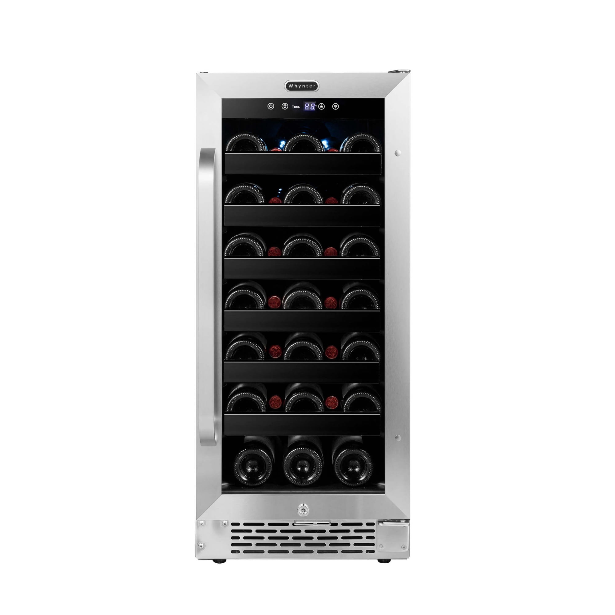 Whynter BWR-308SB 15" Built-In 33 Bottle Undercounter Stainless Steel Wine Refrigerator with Reversible Door, Digital Control, Lock, and Carbon Filter