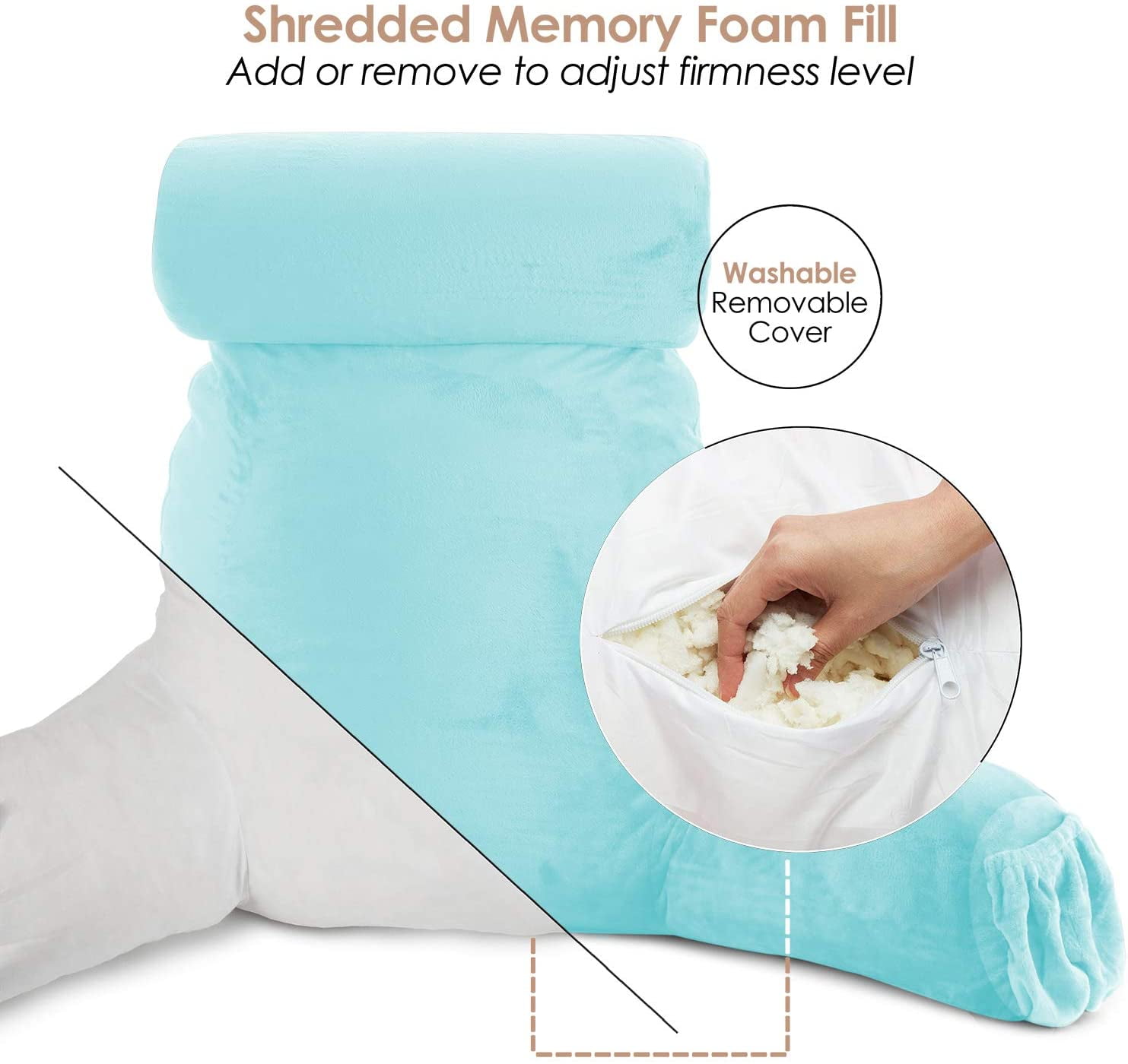 Nestl Large Bed Rest Shredded Memory Foam Reading Pillow with Arms&Pillow Foam Single Specialty Pillow in Grey | Medium