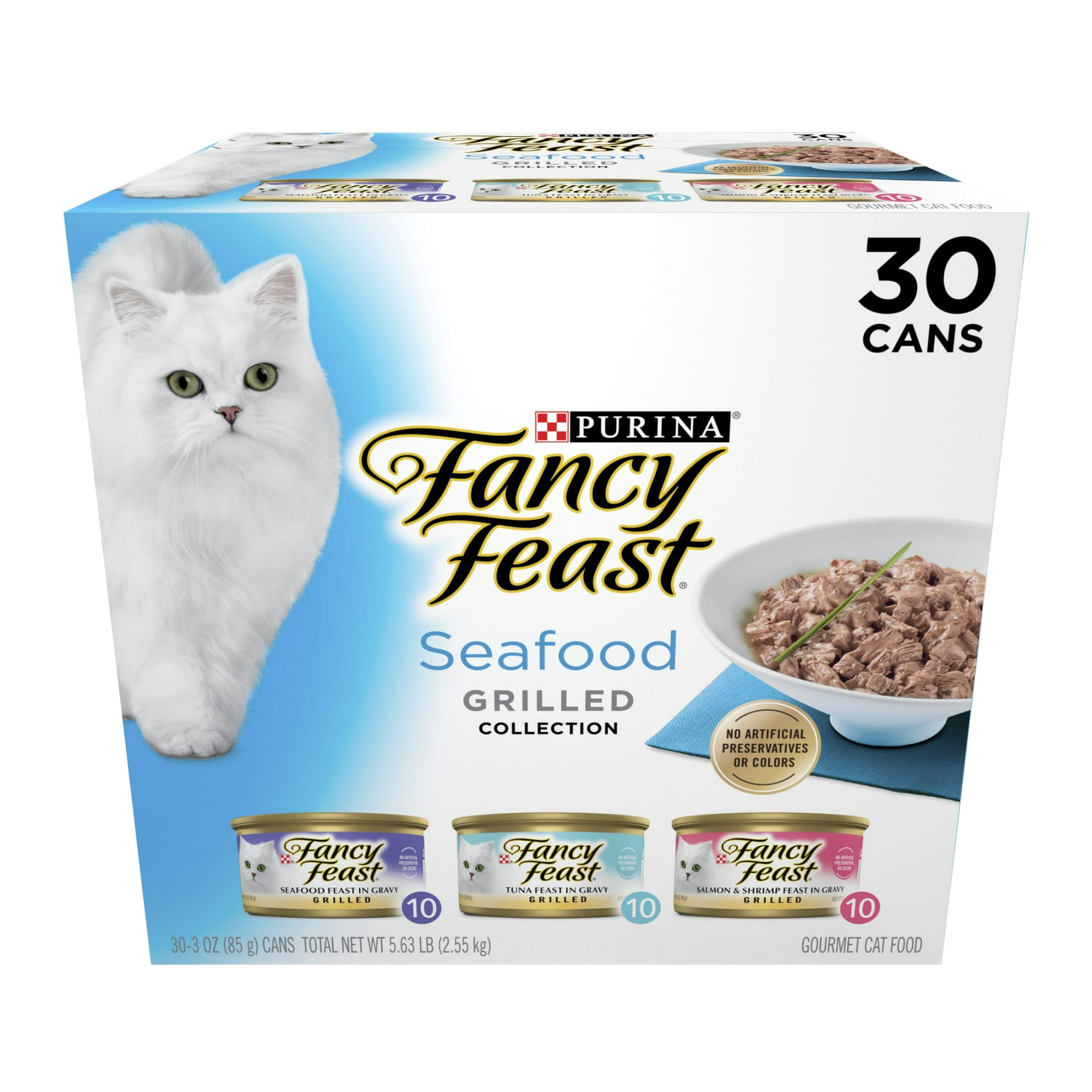 Purina Fancy Feast Grilled Food, Wet Cat Food, Seafood, 3 oz Cans, 30 Pack