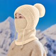 thumbnail image 2 of 3 in 1 Beanie Hat With Scarf And Mask Fleece Lined Womens Scarves Winter Clothing Neck Scarf Cozy Women's Hats & Caps White, 2 of 7