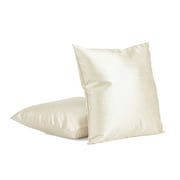 Pack of 2 Solid Faux Silk Square Decorative Pillow Covers/Shams with Zipper Closure - (18"x18", Ecru)