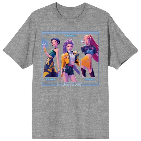 KPop Demon Hunters Huntrix on Gray Short Sleeve Adult T Shirt - Large