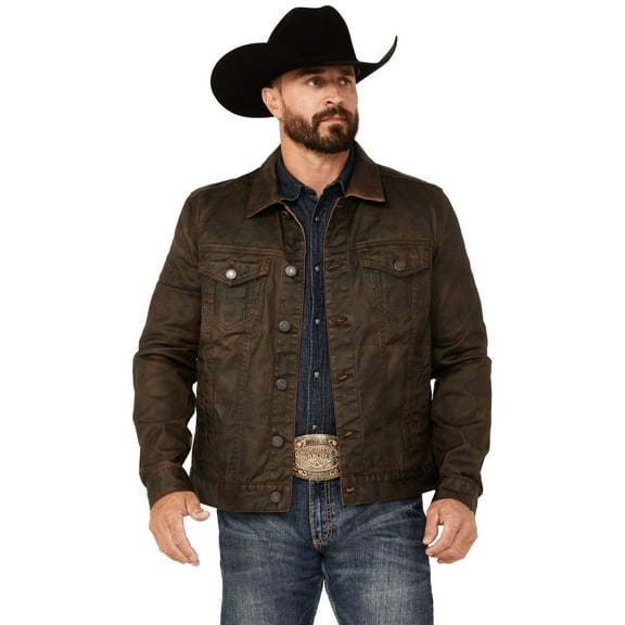 Moonshine Spirit Men's Coated Denim Jacket Brown Medium