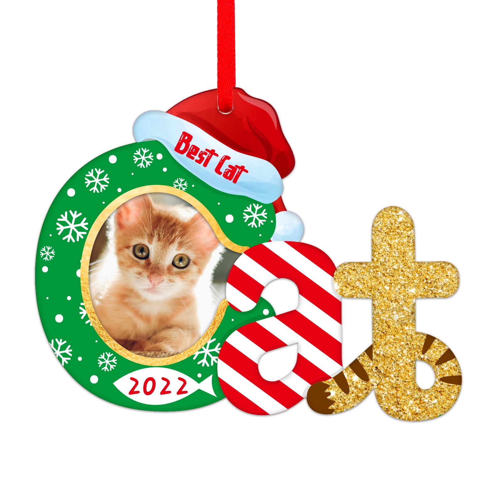WaaHome Picture Frame Cat Ornaments for Christmas Tree Personalized Cat