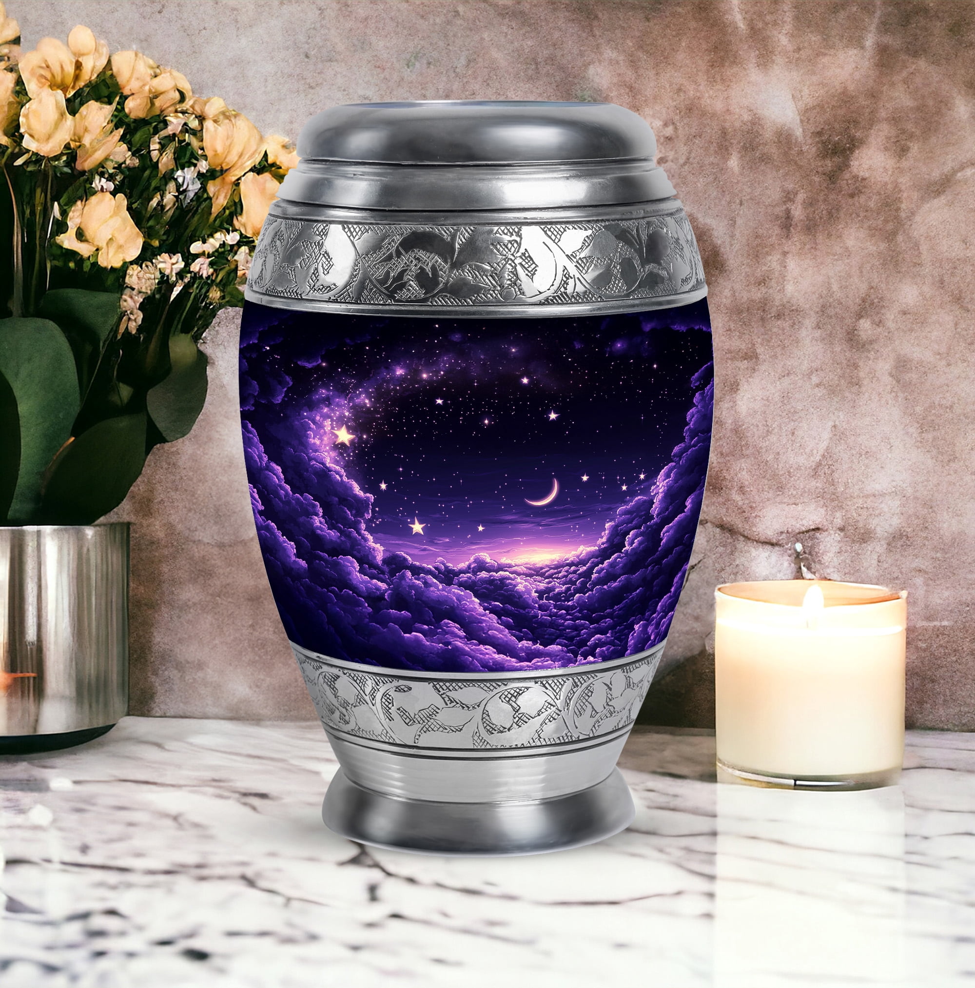 Yatskia Purple Cloud with Moon and Star Urn For Ashes For Women & Men, Small Cremation Urns For Human Ashes, (Monar 10 Inch and 3 Inch)