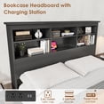 thumbnail image 4 of Bed Frame with Bookcase Headboard, Tall Wooden Bed Headboard Frame with Type-c & USB Charging Station, 4 of 7