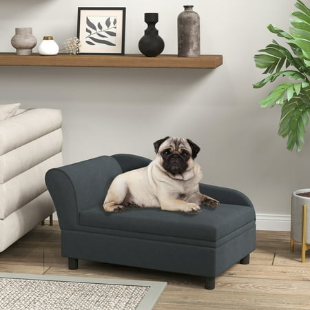 YYEAN Luxury Small Dog Bed Couch &ndash; Stylish Little Dog Sofa with Built-in Storage | Plush Comfort Durable Upholstery & Orthopedic Support Dark Gray